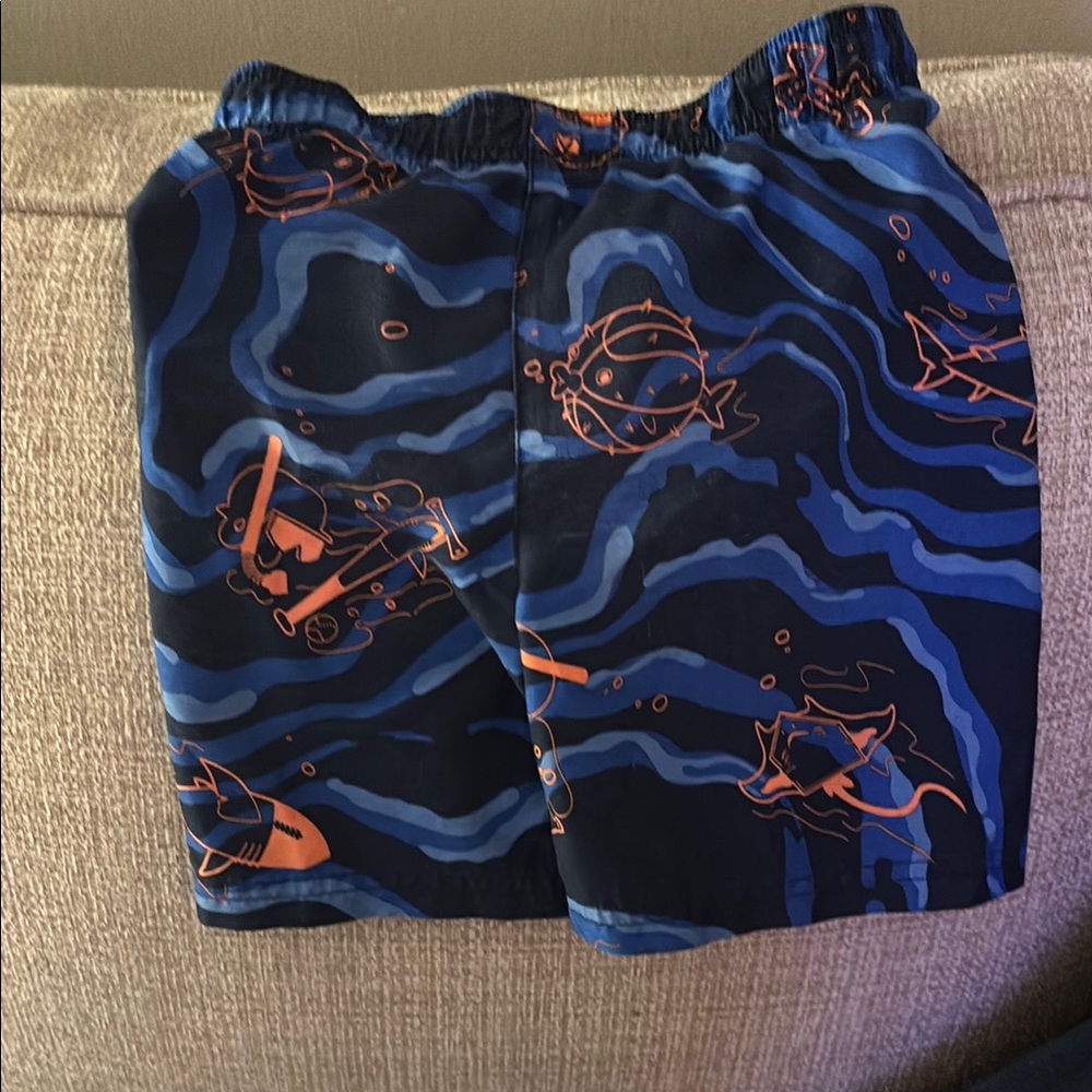 Under Armour Blue and Orange Swim Trunks with Ocean Motif